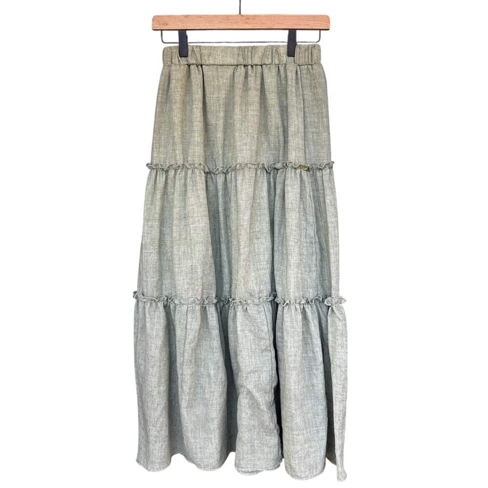 Green Maxi Skirt Elastic Waist Size XS Tiered Elastic Waist Cottage Boho Prairie